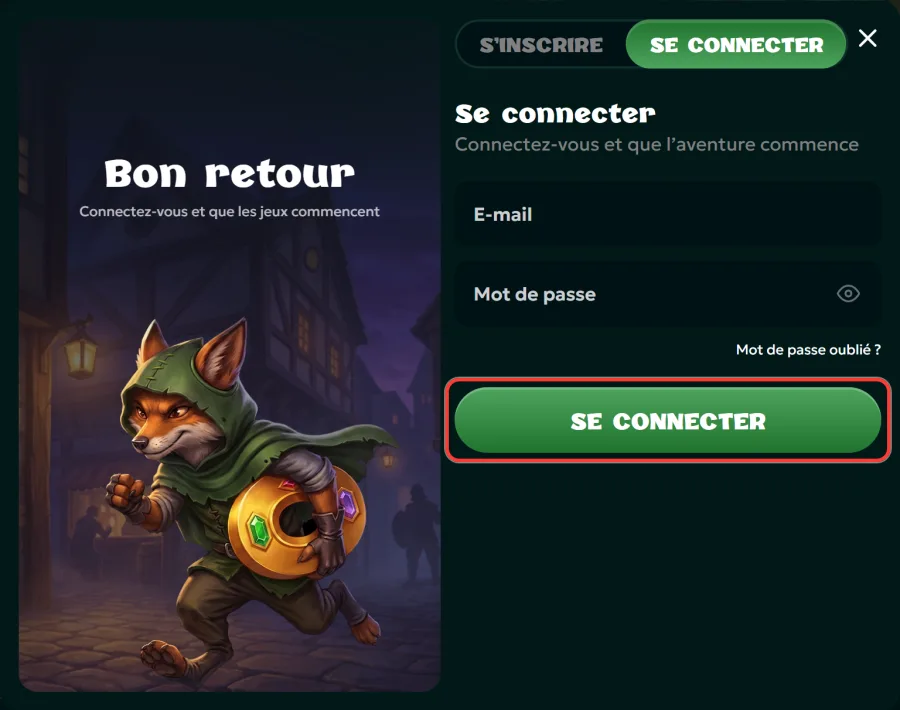 Bouton vert Se connecter pour valider l'accès au compte