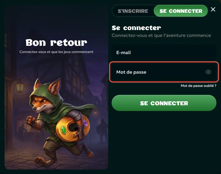 Champ Mot de passe mis en évidence dans le formulaire de connexion