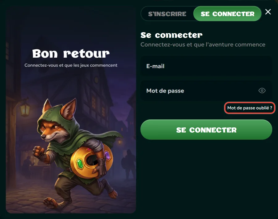 Lien Mot de passe oublié sous le champ du mot de passe