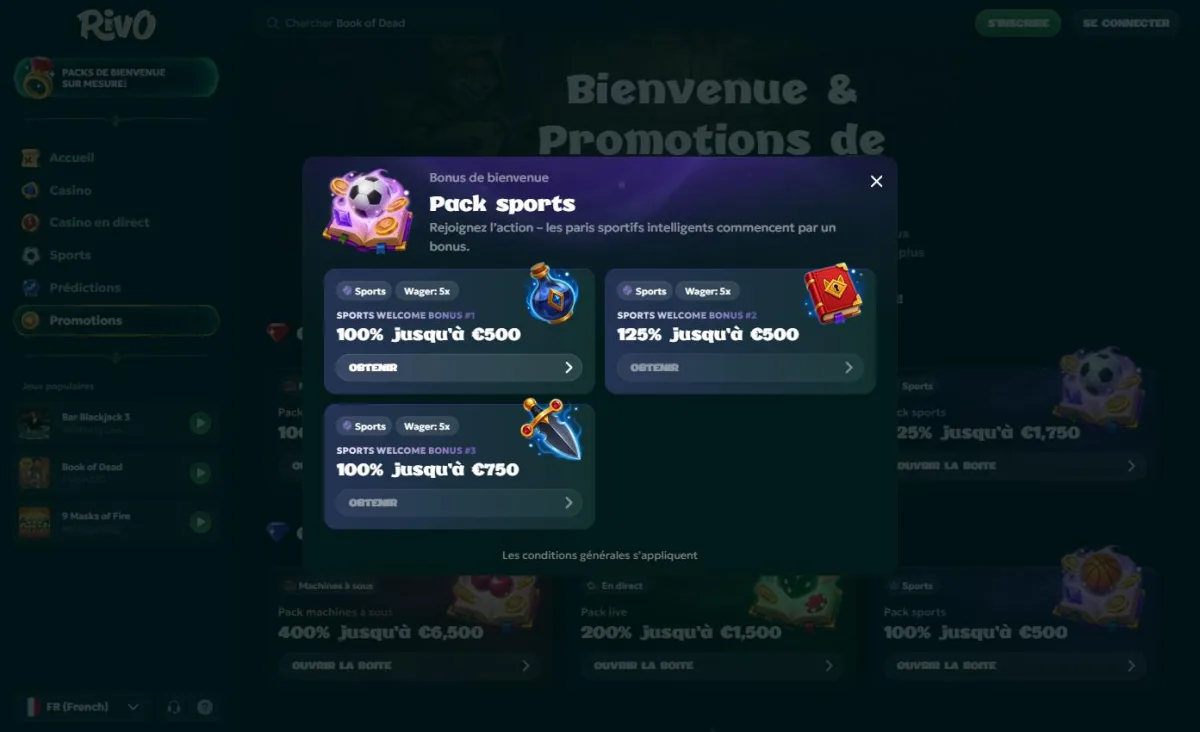 Les trois offres du pack de bienvenue sports avec wager x5