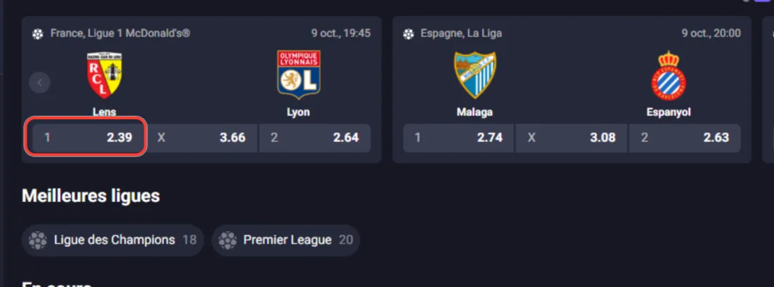 Cote de victoire de Lens encadrée sur un match de Ligue 1