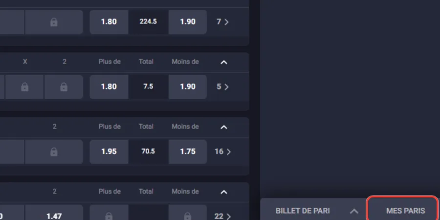 Onglet Mes paris encadré pour suivre ses tickets