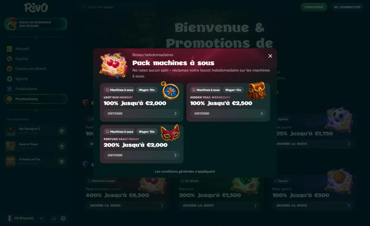 Recharges du lundi, mercredi et vendredi pour les machines à sous