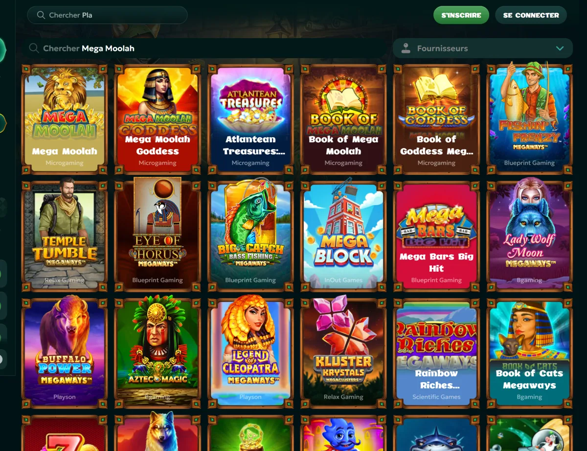 Résultats de la recherche Mega Moolah dans le lobby casino