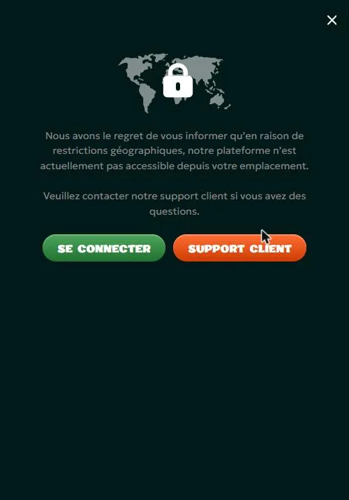 Message de restriction géographique sur mobile