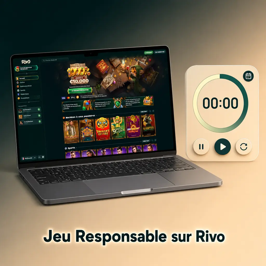 Outils de jeu responsable sur Rivo : limites de depot, auto-exclusion et rappel de temps pour un controle optimal du joueur.