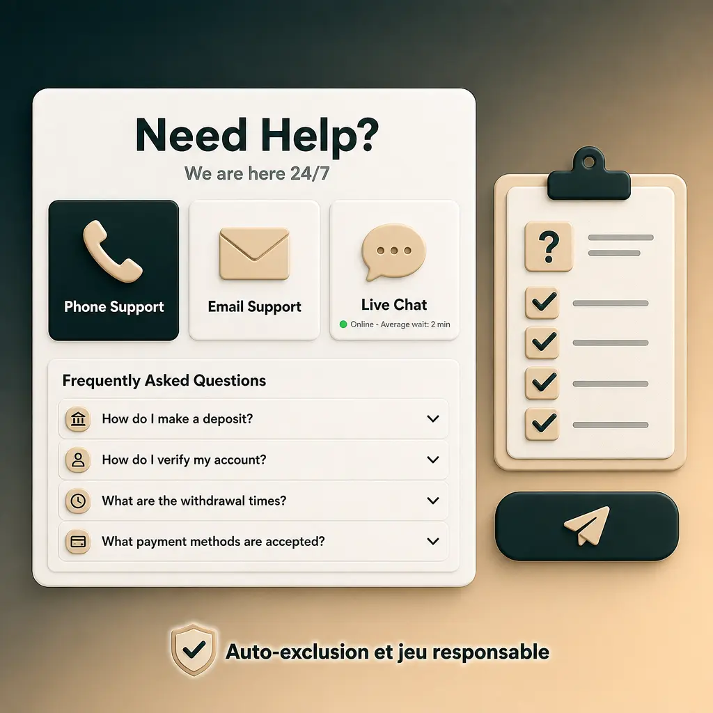 Auto-exclusion et jeu responsable chez Rivo : support formé, demande par chat ou e-mail, limites de dépôt et pause temporaire.